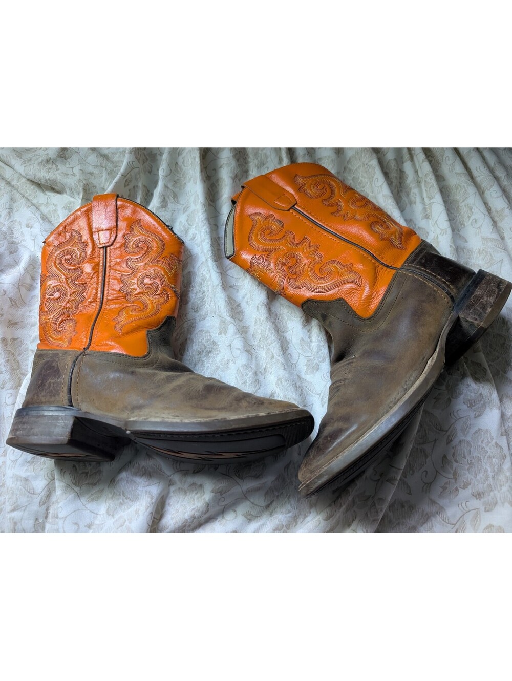 Old West Leather Cowboy Boots Size 8.5C Brown and Orange